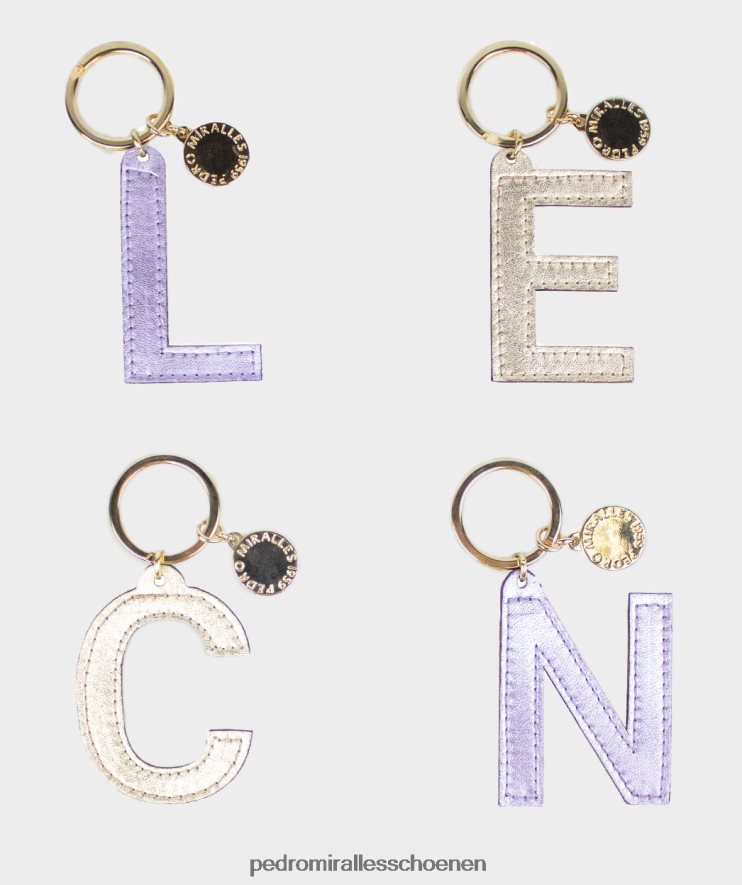 accessoires Pedro Miralles llavero inicial de piel dorada y lila napametaal platino BV6H8F570